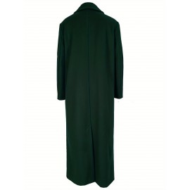 Solid Double Breasted Overcoat, Elegant Lapel Neck Long Sleeve Outerwear, Women's Clothing