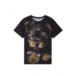 Cute Puppy Print T-Shirt, Casual Crew Neck Short Sleeve Top For Spring & Summer, Women's Clothing