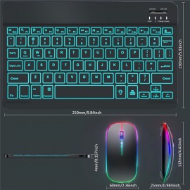 Mini Wireless Keyboard and Mouse Combo with 7 Colors Backlit Rechargeable Wireless Keyboard Set For ipad Phone Tablet Laptop