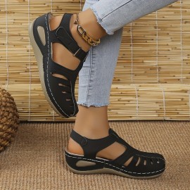 Women's Solid Color Casual Snadals, Slip On Closed Toe Lightweight Flat Shoes, Versatile Comfy Low Wedge Shoes