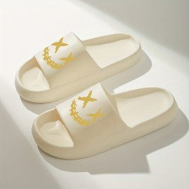 Men's Smiling Face Pillow Slides, Casual Non Slip Slippers, Open Toe Shoes For Indoor Outdoor Beach Shower, Spring And Summer