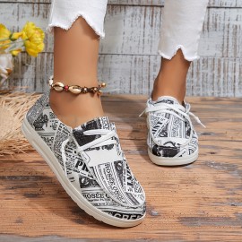 Women's Letter Print Canvas Shoes, Casual Lace Up Outdoor Sneakers, Lightweight Low Top Walking Shoes