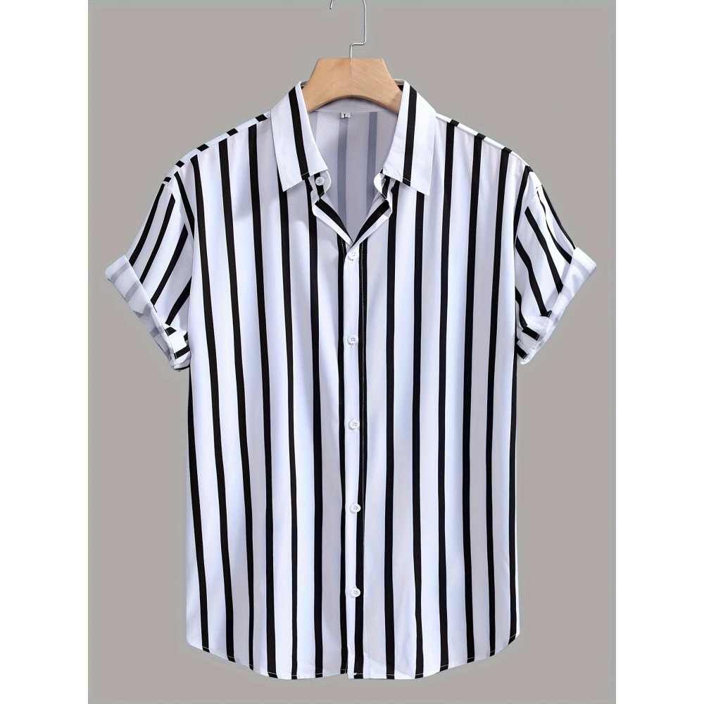 Holiday Style Striped Men's Short Sleeve Lapel Shirt For Summer Outdoor