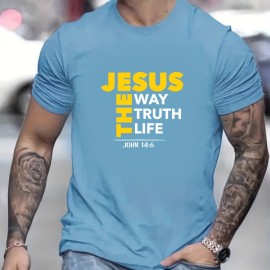 JESUS Themed Letter Print Men's T-shirt For Summer Outdoor, Casual Male Clothing, Gift For Christian