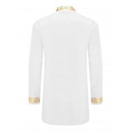 Dashiki for Men 2 Piece Set Long Sleeve Casual African Suits Lightweight Traditional Gold Dress Shirts