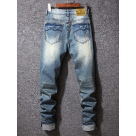 Vintage Style Ripped Jeans, Men's Casual Street Style Jeans