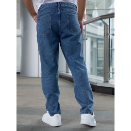 Men's Letter Print Street Style Denim Jeans, Fashion Trend, Can Be Paired With Chain Jewelry