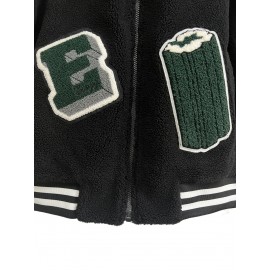 Men's Casual Fleece Color Block Jacket With Embroidered Patches Jacket Christmas Gifts