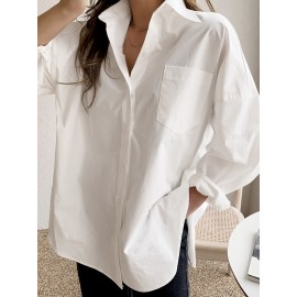 Women Button Down Shirts Casual Oversized Long Sleeve V Neck Blouses