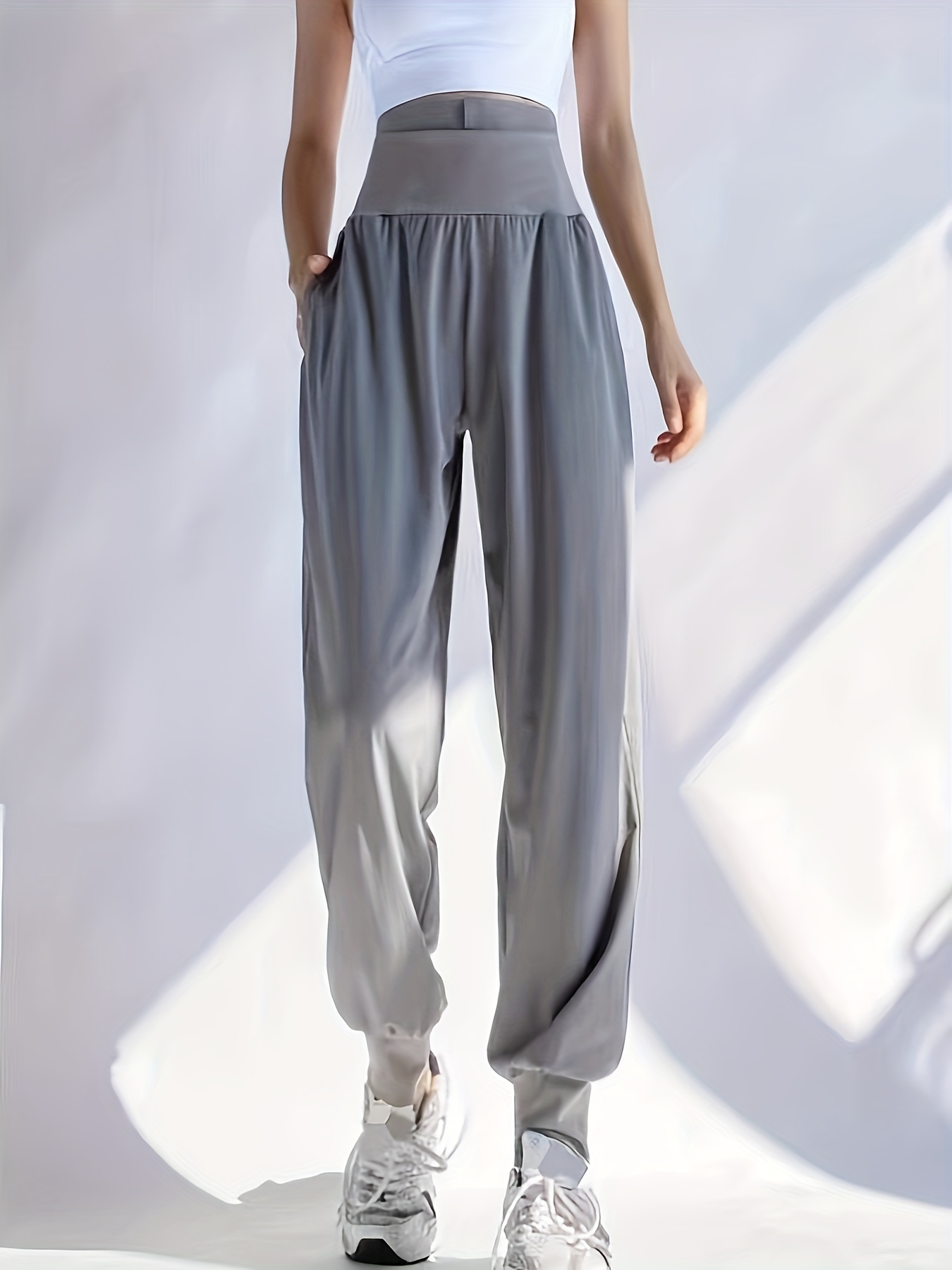 high waist jogger pants casual slant pockets loose pants womens clothing details 11