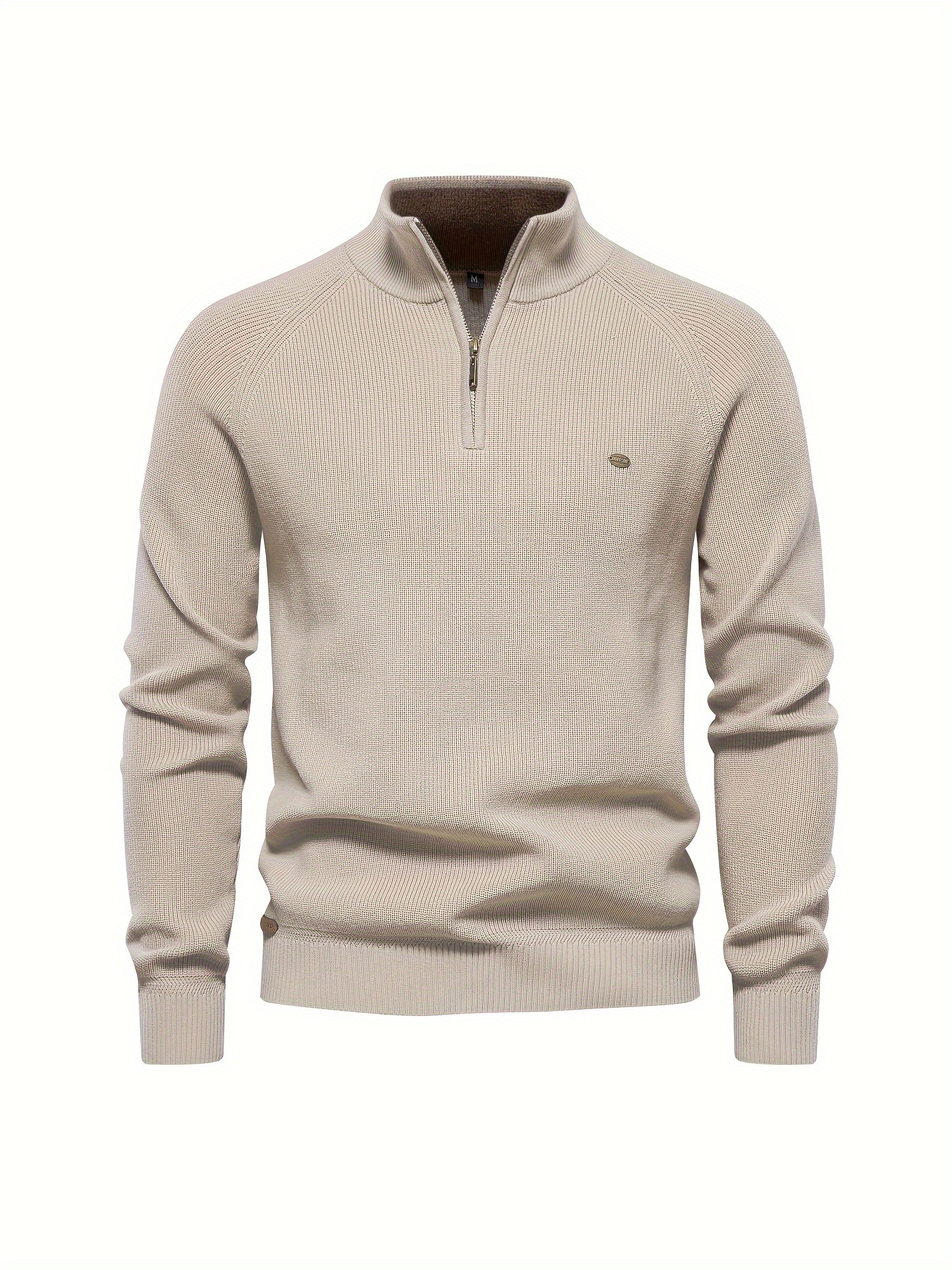 Cotton Stand Collar Knitted Sweater, Men s Casual Warm Solid Pullover Sweater For Fall Winter details 15