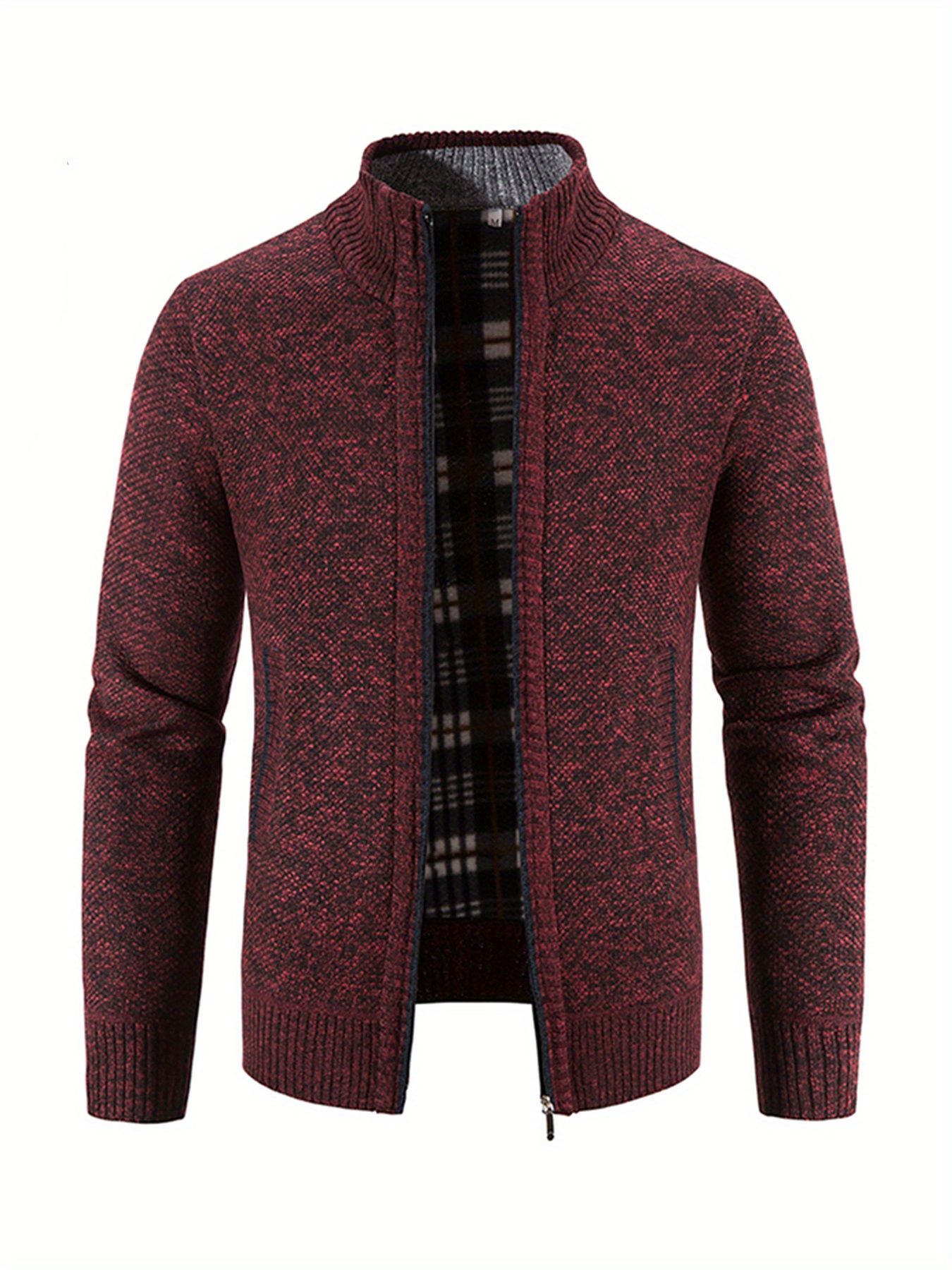 mens full zip up casual cardigan patchwork thermal regular fit knit sweater details 4