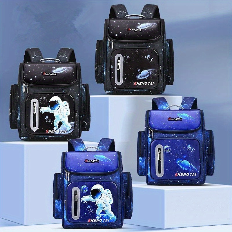 waterproof school bags cartoon astronaut space starry sky school backpack large capacity details 0