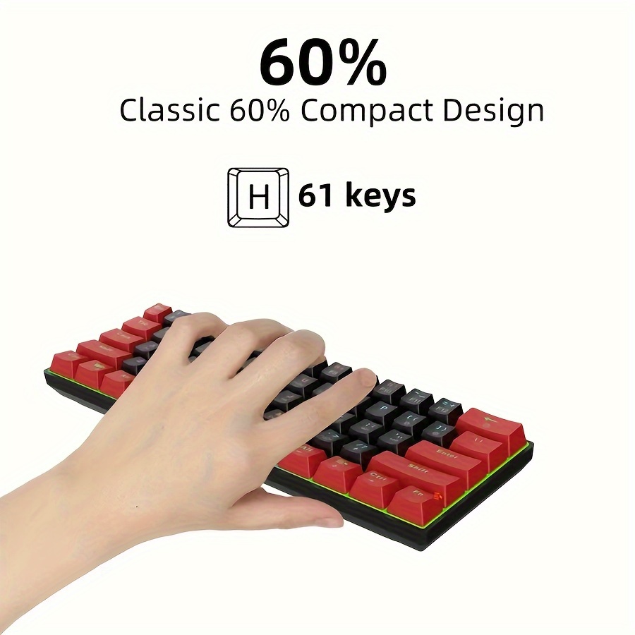 mechanical gaming keyboard blue switch and color backlight small compact 61 key portable 60 gaming keyboard for gamers black red blue switches details 1
