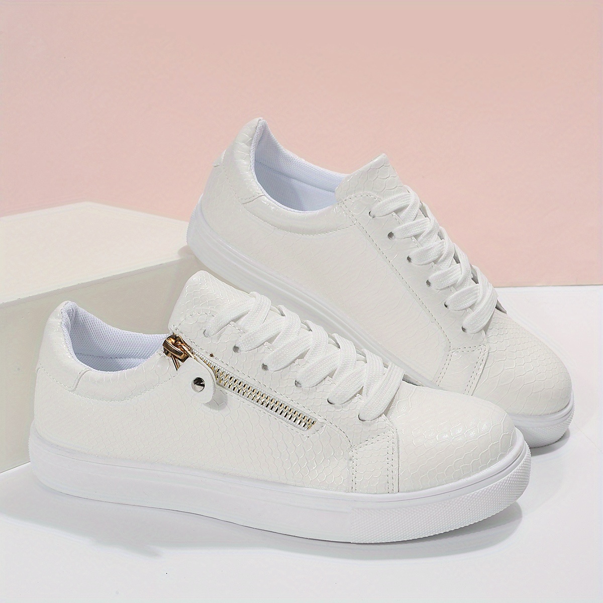 womens flat skate shoes versatile round toe lace up side zipper sneakers casual low top flat shoes details 8