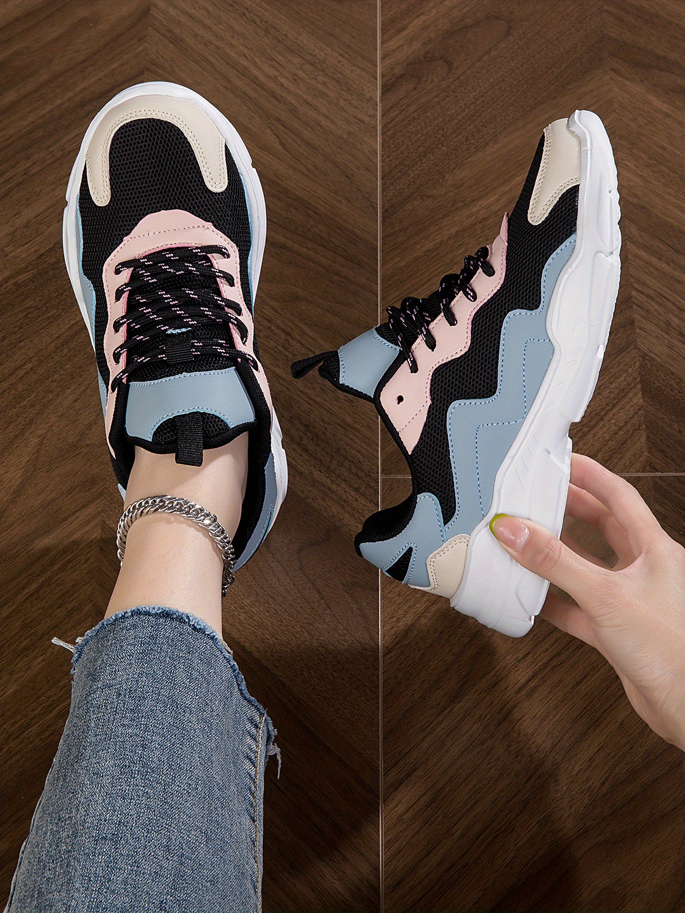 womens breathable mesh sneakers comfortable low top lace up shoes womens fashion walking shoes details 7