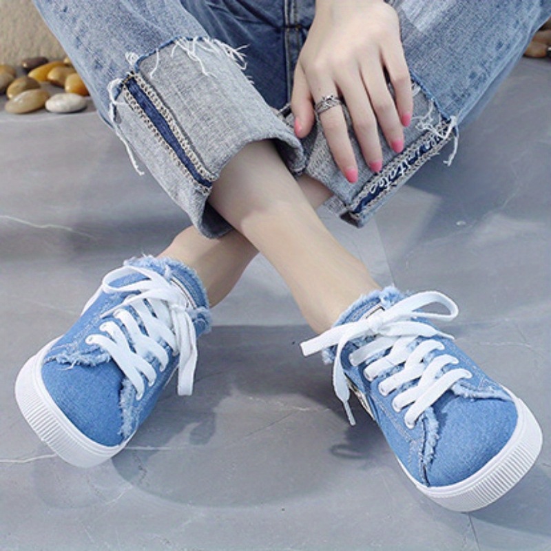 Women s Simple Canvas Shoes, Casual Lace Up Outdoor Shoes, Women s Lightweight Mule Sneakers details 0