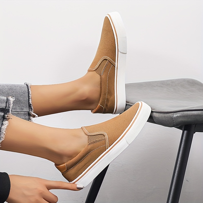 womens solid color canvas shoes casual slip on outdoor shoes comfortable low top shoes details 6
