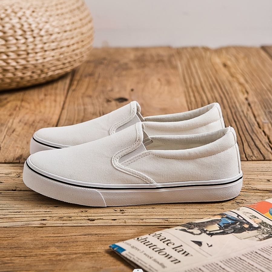 womens solid color canvas shoes low top round toe slip on casual shoes womens flat walking sneakers details 2