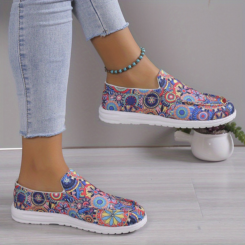 womens multicolor floral print shoes slip on round toe low top flat non slip canvas shos outdoor casual daily shoes details 2