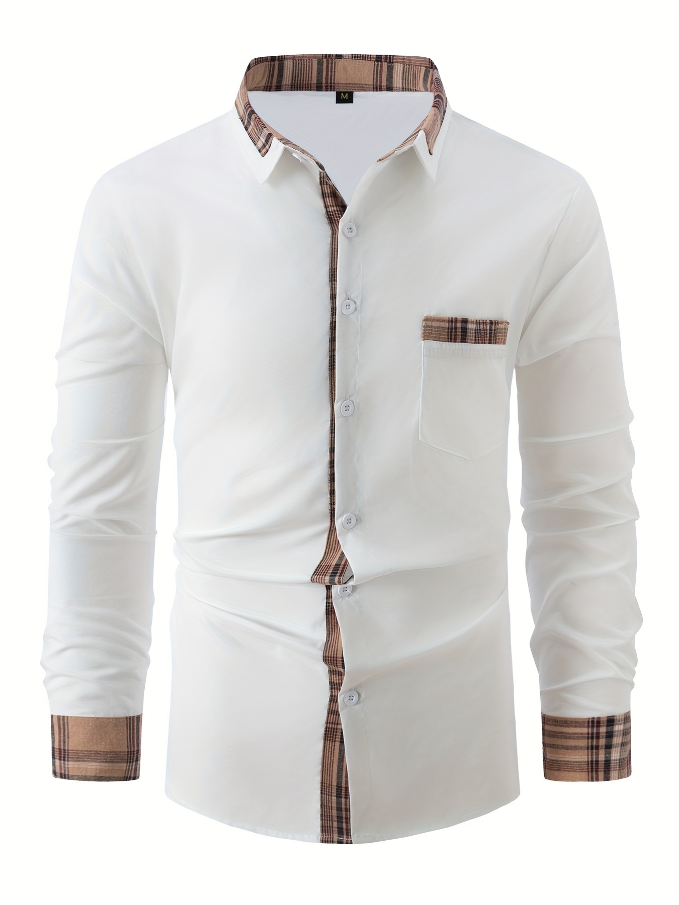 classic checkered design mens mature casual long sleeve button up shirt with chest pocket spring and fall details 21