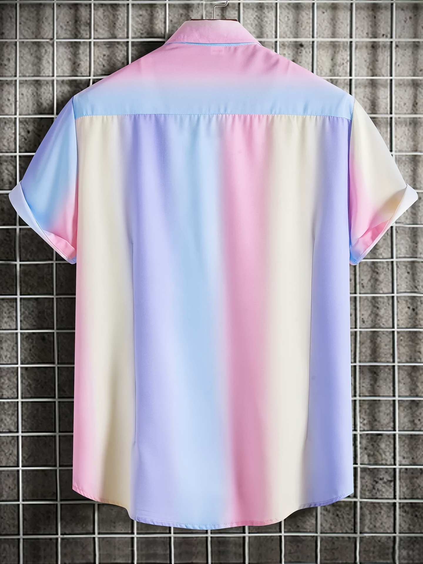 mens striped printing short sleeve casual shirt details 0