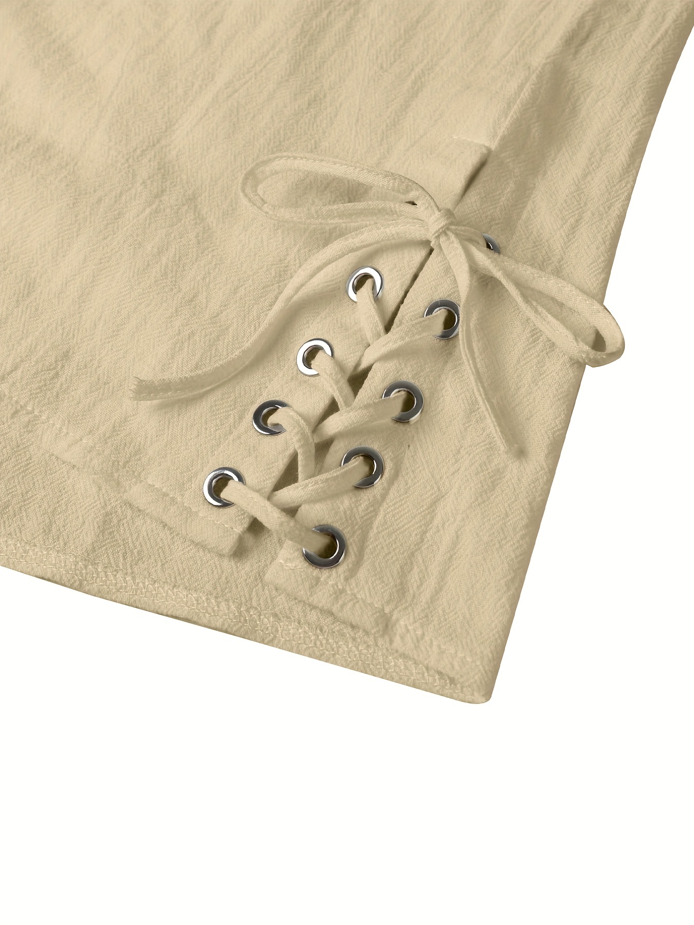 mens fashionable mid century long sleeve drawstring v neck cotton shirt suitable for dates and vacations details 2