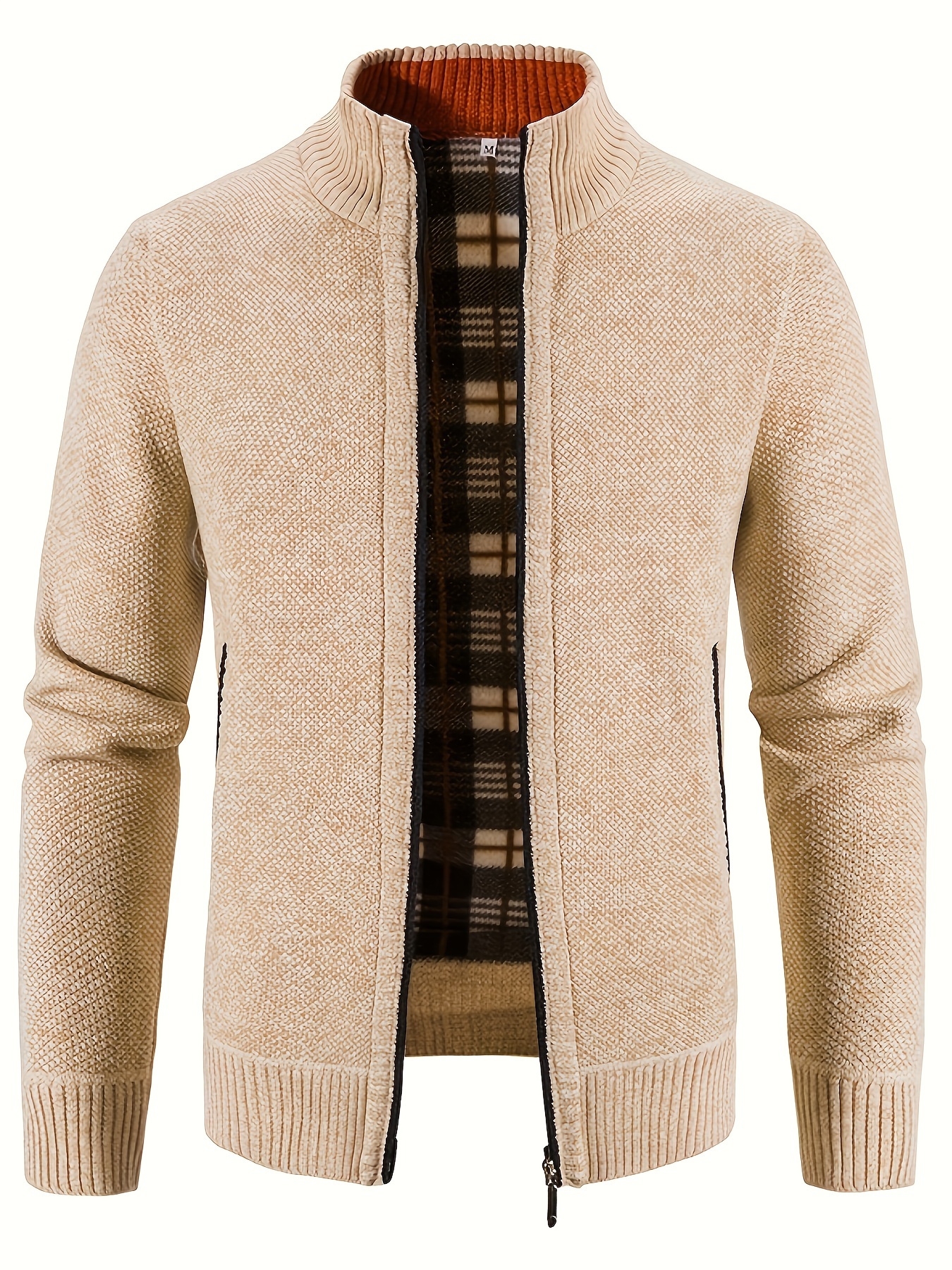 warm stand collar jacket mens casual comfortable zip up zipper pockets knitted cardigan for fall winter details 36
