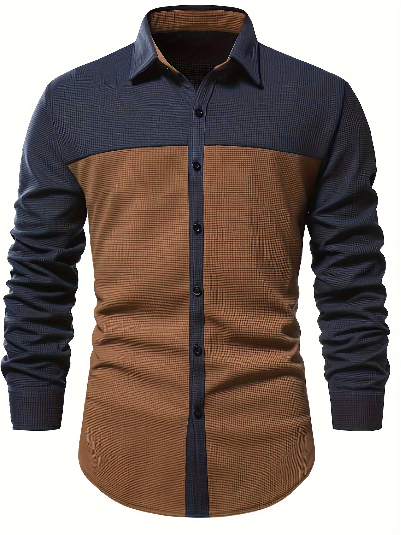 waffle pattern mens shirt top turn down collar long sleeve color block closure male casual shirt for men daily vacation streetwear details 1