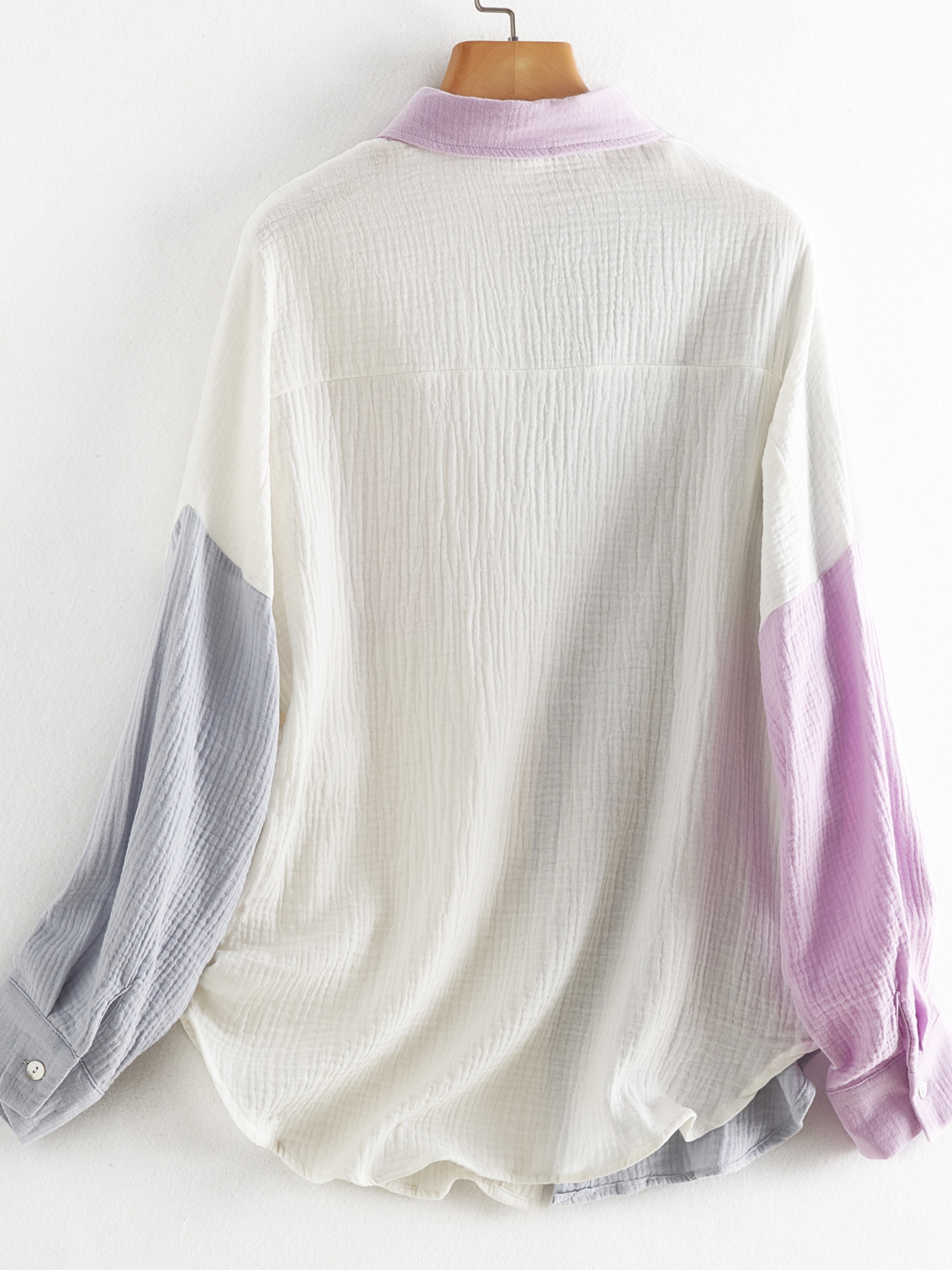 color block stitching shirt casual pocket long sleeve button down shirt womens clothing details 16